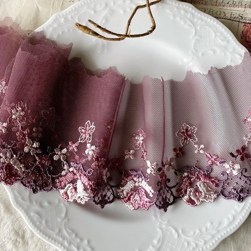 ピンクハウス ワインレッド バラ刺繍レース ドットチュールチュニックブラウス ピンクハウス ワインレッド バラ刺繍レース ドットチュール
