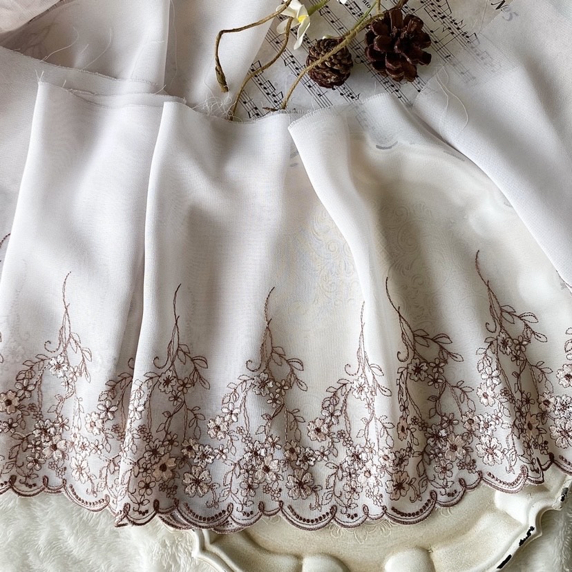 1m 広幅 美しい フラワー 刺繍 シフォンレース SFL211122-J
