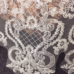 超広幅 豪華 スパンコール 刺繍 チュールレース ブレード 白 BK170513 ハンドメイド 手芸 素材 材料 ドレス 2枚目の画像