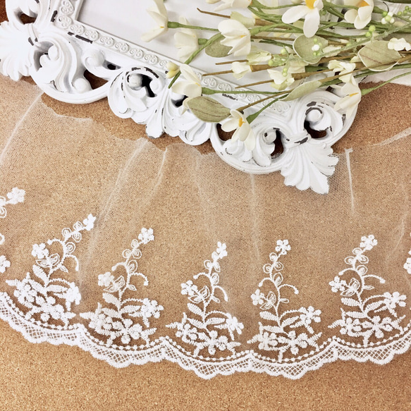 波デザイン お花 チュールレース 白 BK170514 ハンドメイド 手芸 素材