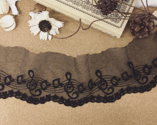 綺麗 音符 チュールレース 黒 BK170604 ハンドメイド 手芸 素材 材料