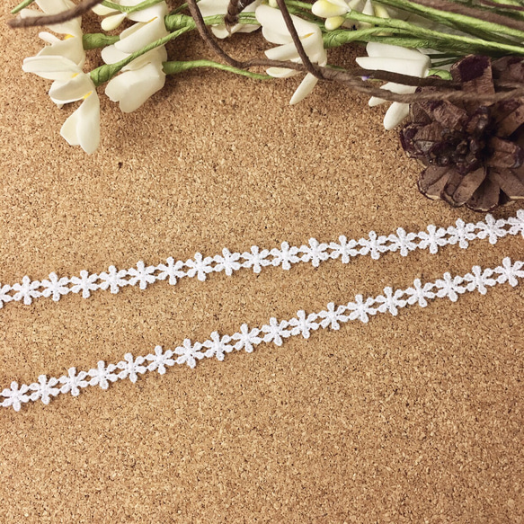 再入荷＊2m 極細 小さなお花 ケミカルレース ブレード 白