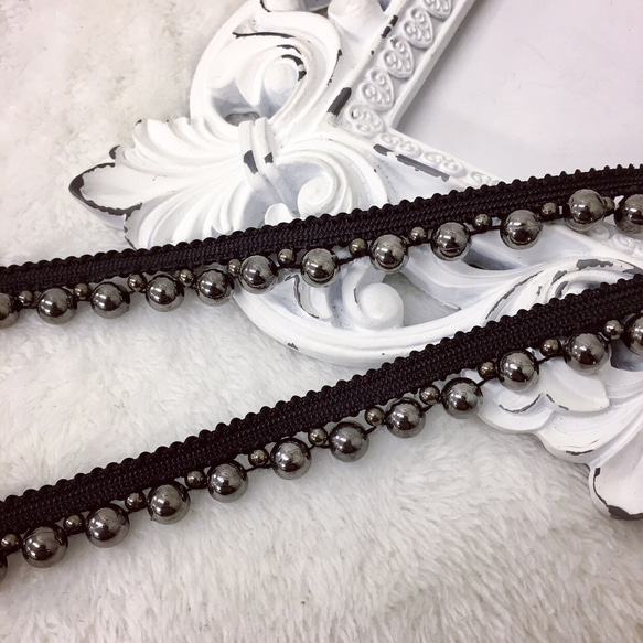50cm単位 綺麗 パール ビーズ ブレード 黒 BK180209 ハンドメイド 手芸 素材 材料 DIY ドレス 1枚目の画像