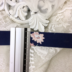 1m25mm幅 花柄 リボン テープ ネービー   BK180520 ハンドメイド 手芸 素材 材料 DIY 4枚目の画像