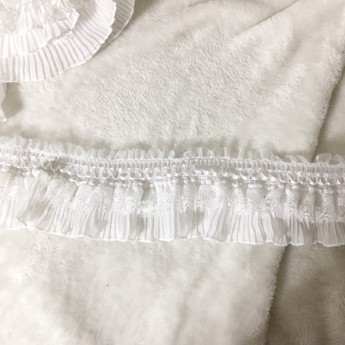 再入荷＊50cm単位 レース&チュールプリーツフリル ブレード 白