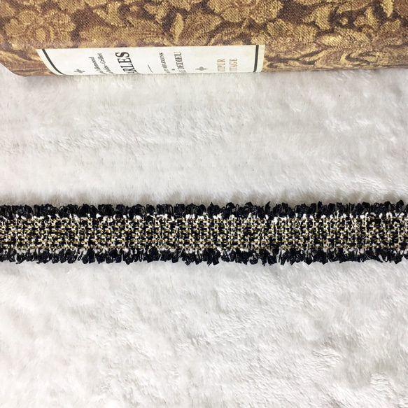 1m 綺麗 ツイード リボン テープ ブラック BK190336 ハンドメイド 手芸 素材 材料 DIY 3枚目の画像