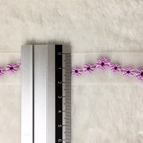 ＊再入荷＊1m 可愛い 花 フラワー 刺繍 オーガンジーリボン テープ パープル BK190351 ハンドメイド 手芸 4枚目の画像