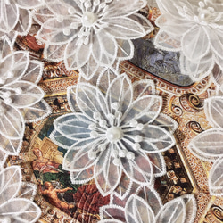 30cm単位(花4個) パール付き オーガンジー 刺繍 花 レースブレード モチーフ BK190710 ハンドメイド 2枚目の画像