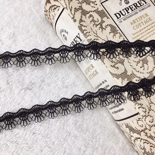1m 繊細 細幅 ケミカルレース ブレード 黒 BK190719 ハンドメイド 手芸 