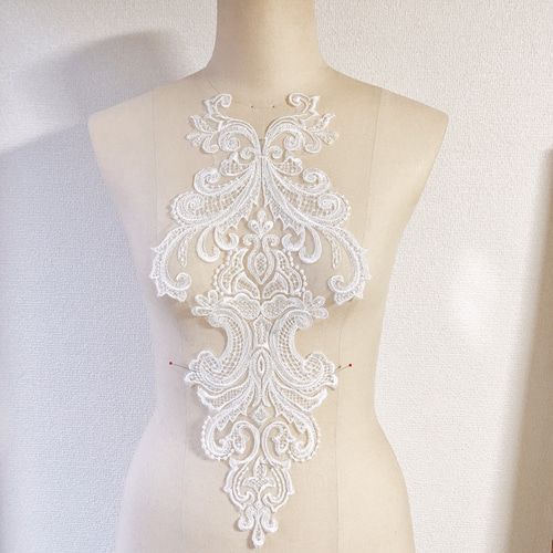 特大 チュール刺繍 レースアップリケ モチーフ 白 BK190728 