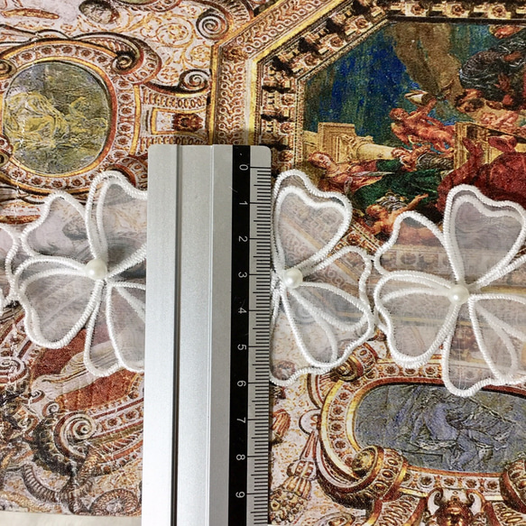 50cm単位 パール付き オーガンジー 刺繍 花 レースブレード モチーフ 白 BK190830 ハンドメイド 手芸 4枚目の画像
