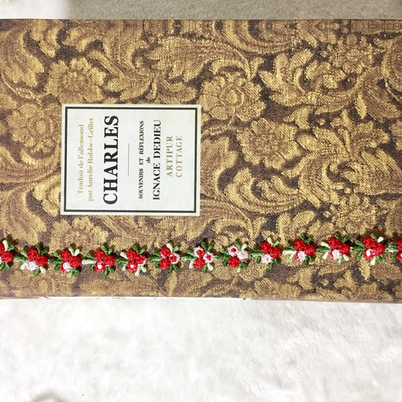 1m 可愛い お花 フラワー 刺繍 ブレード レッド×グリーン BK190911 ハンドメイド 手芸 素材 材料 DIY 3枚目の画像