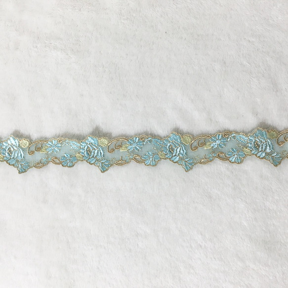 1m 綺麗 カラーフラワー刺繍チュールレース ブレード グリーン系 BK191209 ハンドメイド 手芸 素材 材料 3枚目の画像