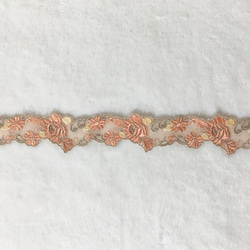 1m 綺麗 カラーフラワー刺繍チュールレース ブレード オレンジ系 BK1912010 ハンドメイド 手芸 素材 材料 3枚目の画像