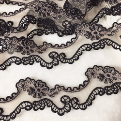 1m ロココ風 花 フラワーチュール刺繍レースブレード モカ×ブラック BK200211 ハンドメイド 手芸 素材 材料 2枚目の画像