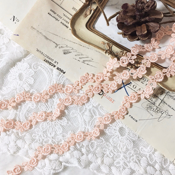 1m 綺麗 薔薇 花 フラワーケミカルレースブレード ライトピンク  