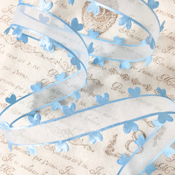 1m 可愛い ハート オーガンジー リボン テープ ブルー BK200421 ハンドメイド 手芸 素材 材料 2枚目の画像
