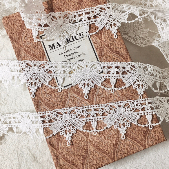 再入荷＊1m 繊細 ロココ風 リボン模様 ケミカルレース ブレード