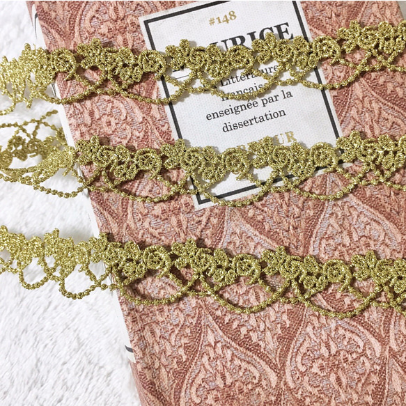 1m 豪華 金糸 花 フラワー 刺繍 レース ブレード ゴールド BK200507 ハンドメイド 手芸 素材 材料 2枚目の画像