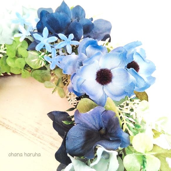 紫陽花 爽やかなブルーのリース サムシングブルー ウェディング 結婚お祝い シンプルver 4枚目の画像