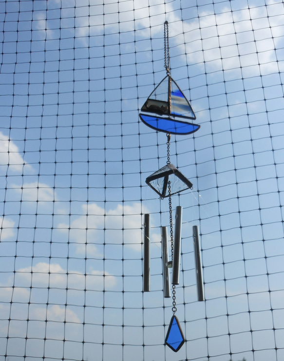 Stained Glass/2 way ヨットのウィンドチャイム 猫&肉球 2枚目の画像