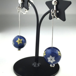 ☆插圖珍珠☆幸運星懸掛格蕾絲掛耳環（藍色） 第1張的照片