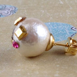 （RE）珍珠先生微笑棉花珍珠耳環（黃金） 第2張的照片