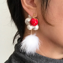 ☆插圖珍珠☆聖誕飾品耳環[紅色] 第3張的照片