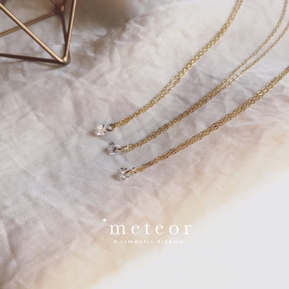 METEOR JEWELRY 925スターリングシルバー18Kゴールドメッキルースダイヤモンドシリーズ鎖骨チェーン（水滴） 2枚目の画像
