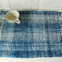 C7　藍の手紡ぎ綿　ミニフリークロス　手織り 1枚目の画像