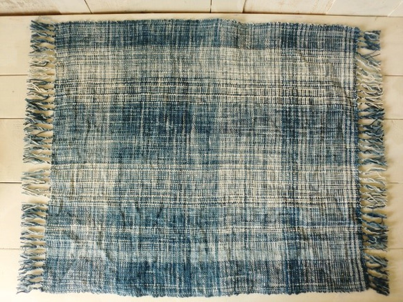 C7　藍の手紡ぎ綿　ミニフリークロス　手織り 2枚目の画像