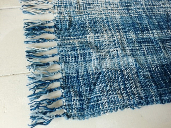 C7　藍の手紡ぎ綿　ミニフリークロス　手織り 3枚目の画像