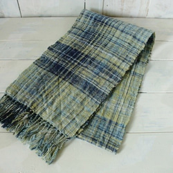 M108　草木染め色綿紡ぎの織りミニマフラー　手織り　 1枚目の画像