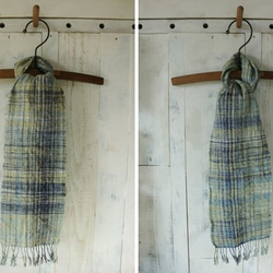 M108　草木染め色綿紡ぎの織りミニマフラー　手織り　 2枚目の画像