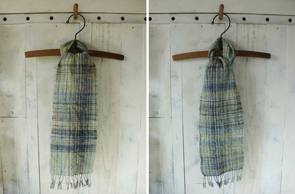 M108　草木染め色綿紡ぎの織りミニマフラー　手織り　 2枚目の画像