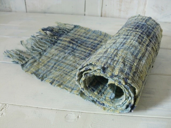 M108　草木染め色綿紡ぎの織りミニマフラー　手織り　 5枚目の画像