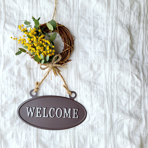 ミモザとユーカリの welcome ナチュラルリース｜春のエントランスに