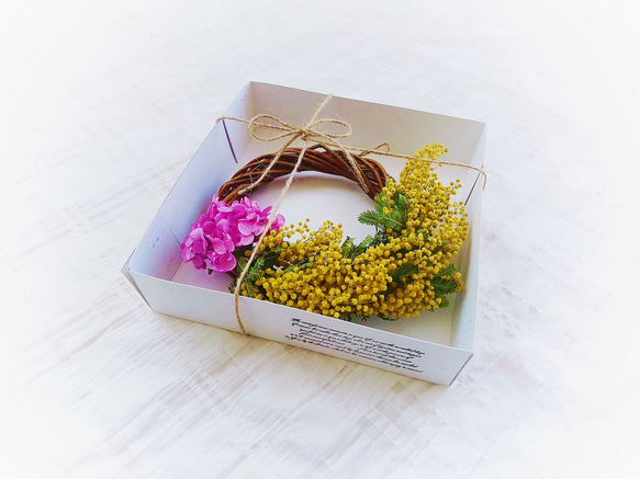【送料無料】fd ミモザと紫陽花のナチュラルリース 5枚目の画像