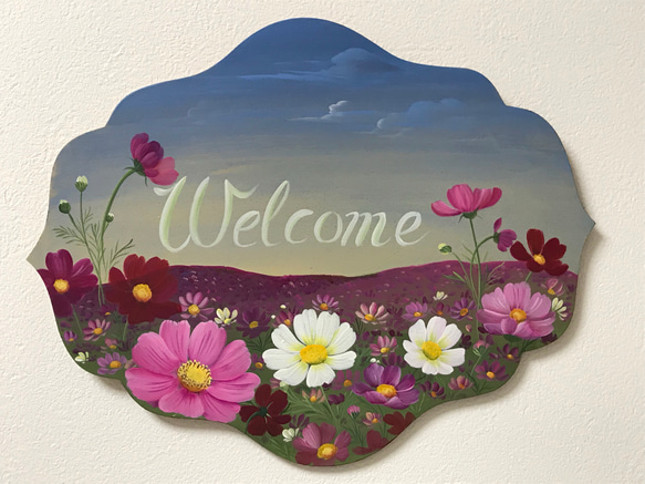 トールペイント ウェルカムプレートと花柄小物入れ フォトフレーム