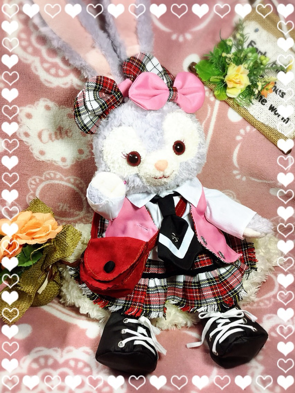 ステラルー ぬいぐるみ ステラルーSサイズ☆コスチューム☆ピンク赤チェック9点セット