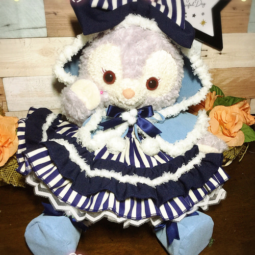 ステラルーSサイズ☆コスチューム☆紺ストライプ6点セット☆水色ボア