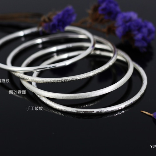 スターリングシルバーブレスレット-プレーンラウンドリストバンド（厚