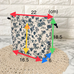 "H様専用"花柄の巾着 ネイビー 4枚目の画像