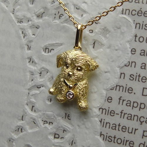 トイプードル犬ペンダントトップ （K18YG/ ダイヤ） ネックレス