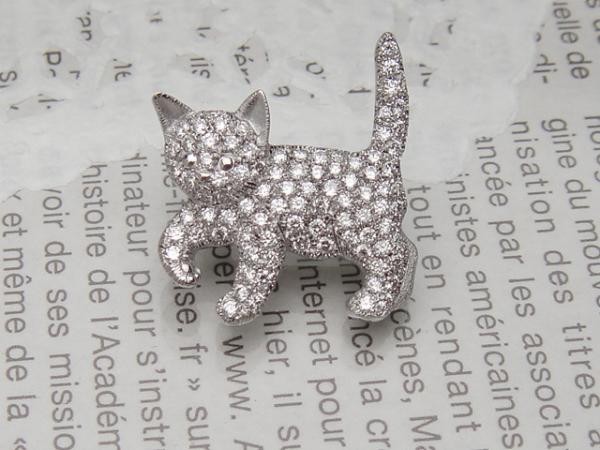 猫パヴェブローチ&ペンダントトップ （K18WG/ダイヤ）