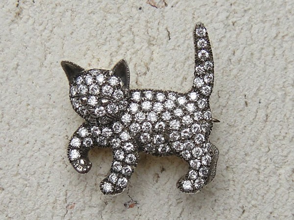 猫パヴェブローチ&ペンダントトップ （シルバー/ダイヤ）