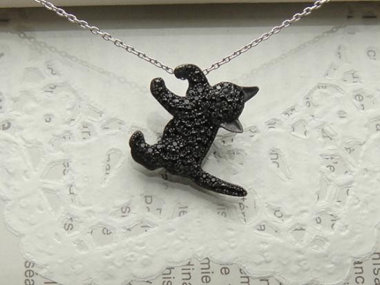 黒猫パヴェペンダントトップ （シルバー/CZ）