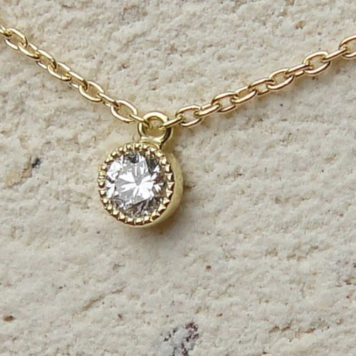 一粒ダイヤモンドネックレス（ダイヤSIクラス・チェーン付・K18YG  