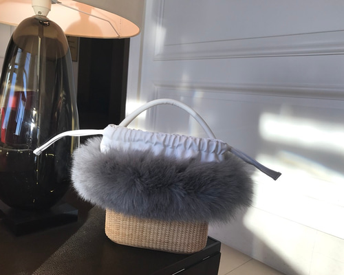 ナンタケットバスケット・フォックスファー付き かごバッグ Nantucket