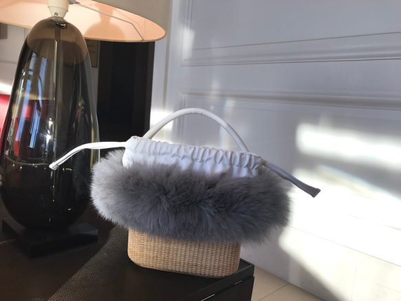 ナンタケットバスケット・フォックスファー付き かごバッグ Nantucket